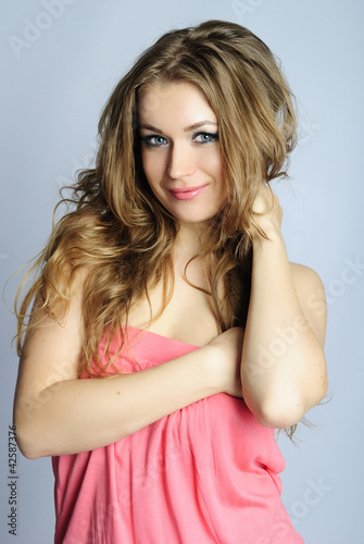 beautiful girl in rose long year peasant woman's dress
