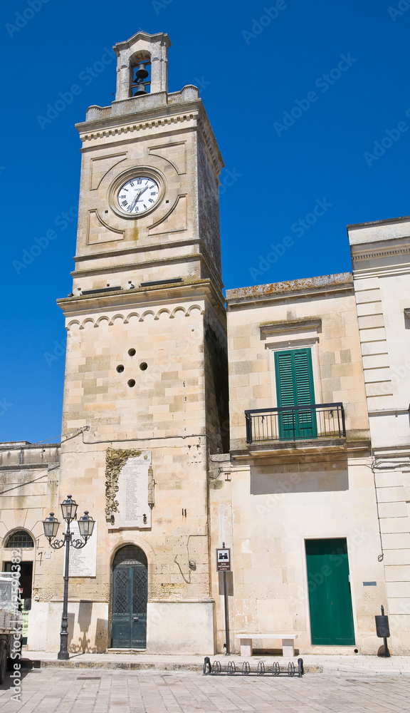 Clocktower. Castrignano de' Greci. Puglia. Italy.