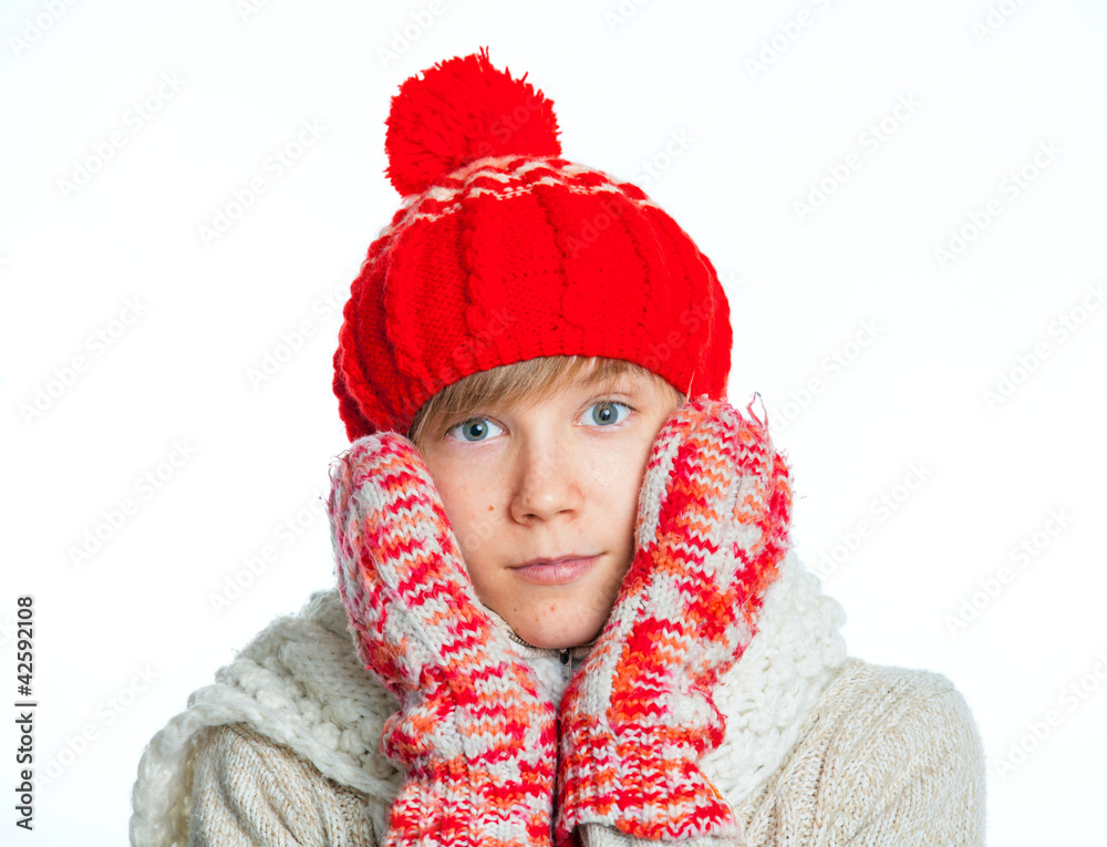 Portrait of young beautiful boy in winter style Portrait of young beautiful boy in winter style