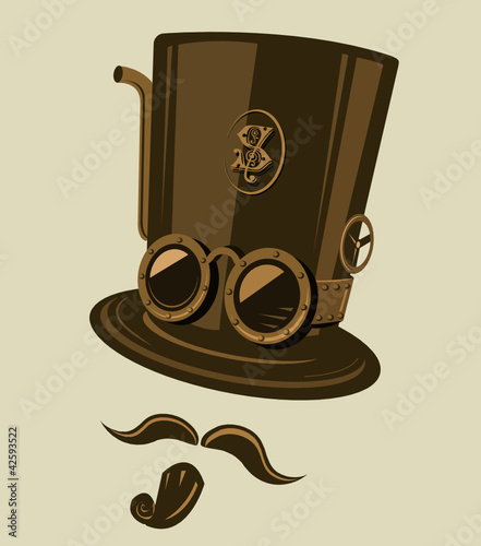Steampunk top hat with goatee and mustache