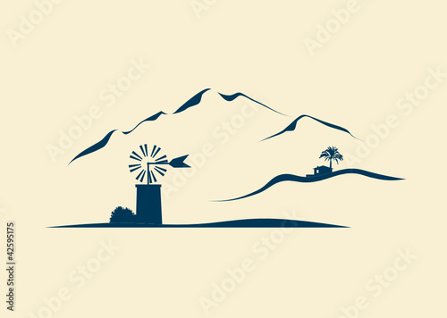Mallorca mit Windmühle und Bergen
