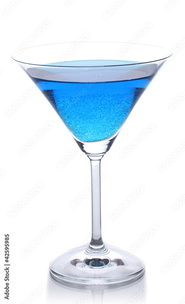 Blue cocktail in martini glass isolated on white