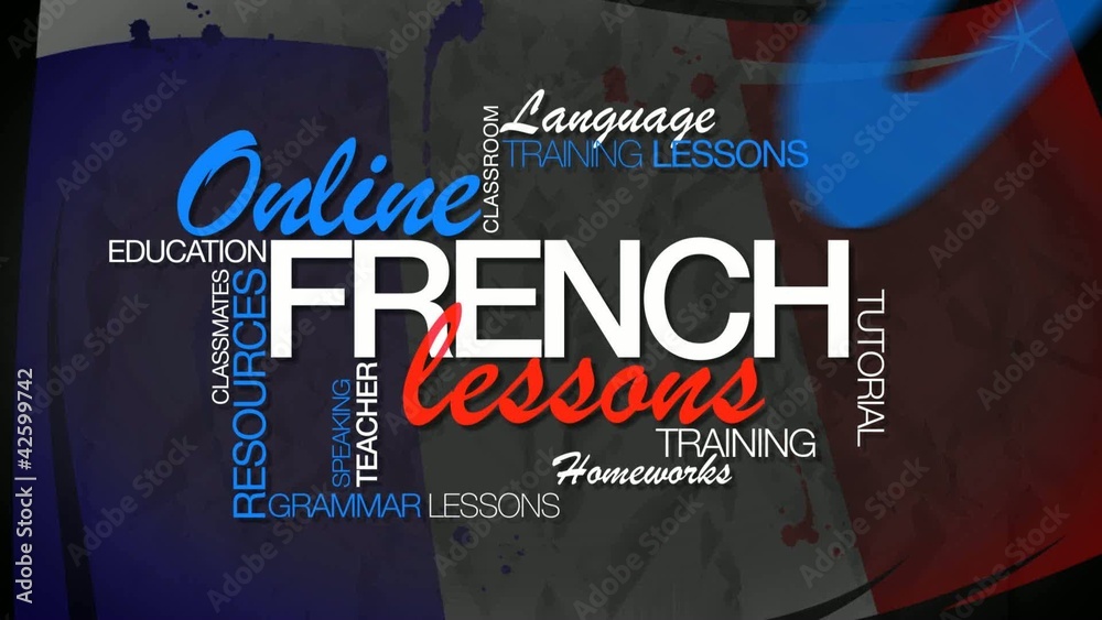 Online French lesson e-learning word tag cloud animation video