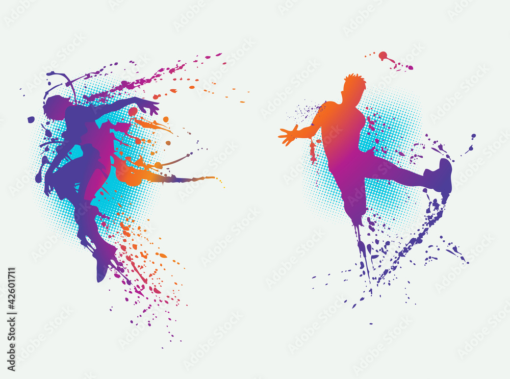 dancing girl and man with colorful splash dancing girl and man with colorful splash