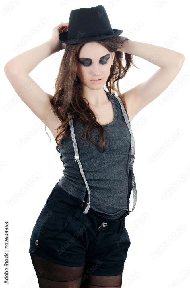 Portrait of the beautiful girl in a hat - grunge style Portrait of the beautiful girl in a hat - grunge style
