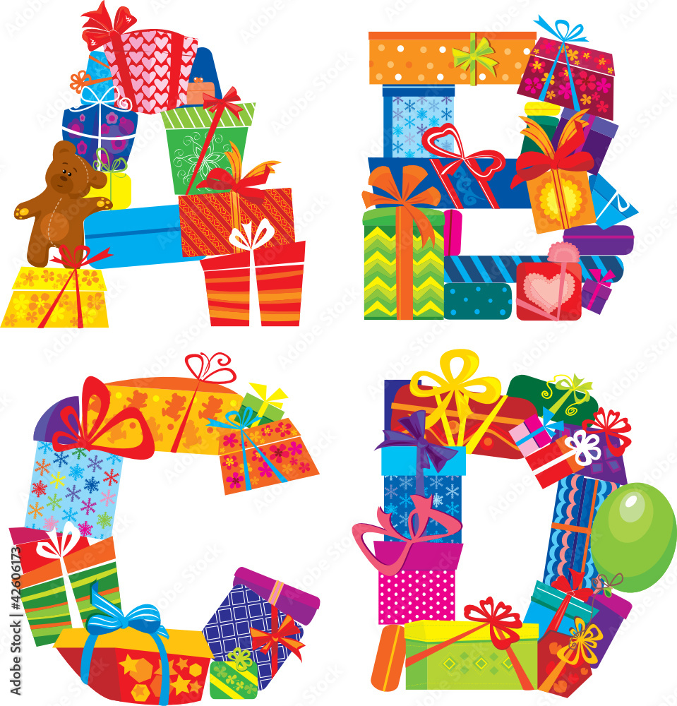 Fototapeta premium ABCD - english alphabet - letters are made of gift boxes
