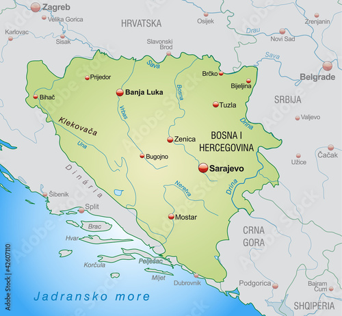Landkarte von Bosnien-Herzegowina und Umgebung