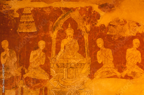 Ancient mural painting on the church wall of Buddhism Chapel.