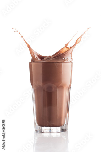 Chocolate splashing into glass