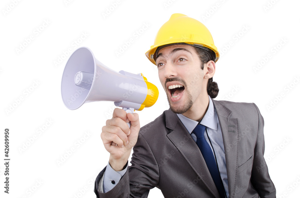 Man shouting and yelling with loudspeaker Man shouting and yelling with loudspeaker