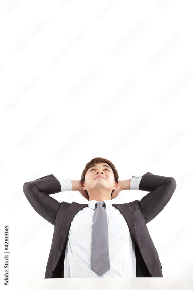businessman enjoying his success and looking up businessman enjoying his success and looking up