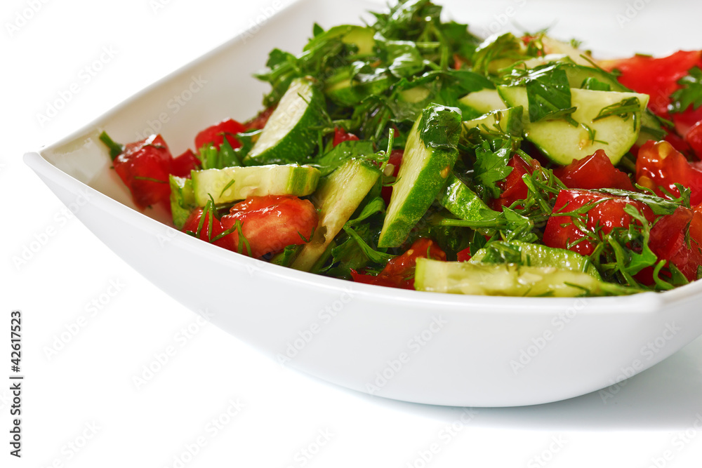 white dish with salad isolated on white background white dish with salad isolated on white background