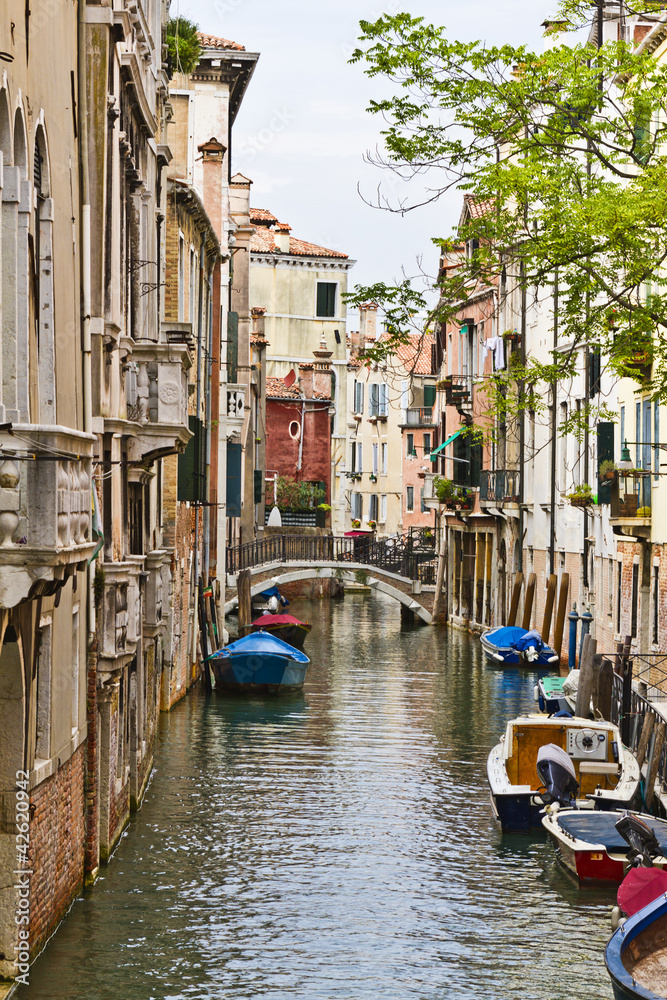 Traditional Venetian buildings along a water channel, Venice