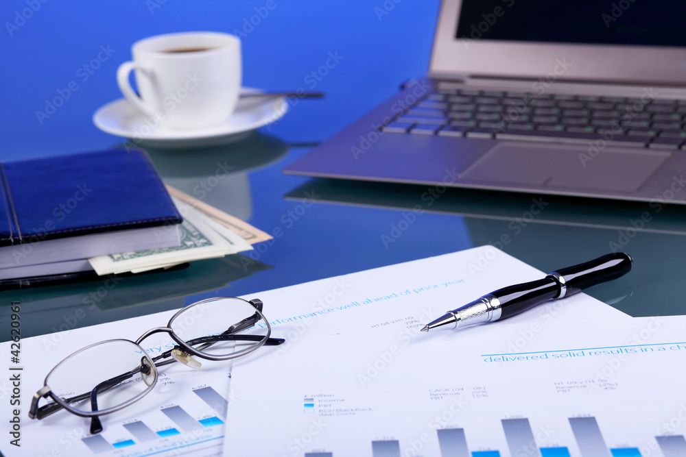 Business papers on the work place Business papers on the work place