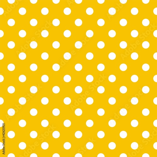 Polka dots on yellow background retro seamless vector pattern