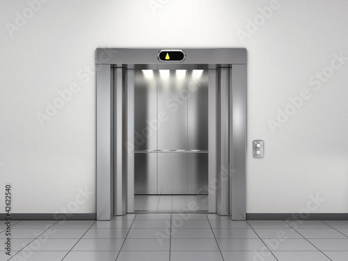 Modern elevator with open doors photo