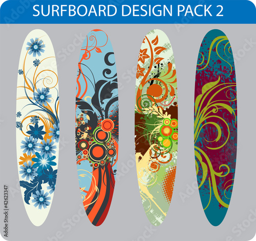 Vector pack of four colorful surfboard designs