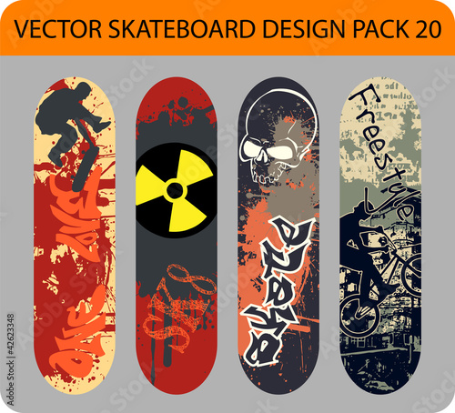 Grunge vector pack of 4 skateboard designs #42623348