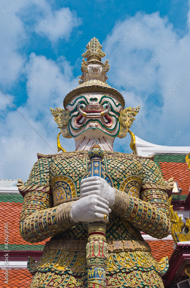 Demon gate guardian at Wat Pra Kaew in bangkok,Public art.Thaila