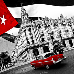 Papier peint photo Rouge, noir, blanc Rues de Cuba en noir et blanc  © Camp's