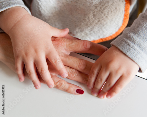 Mother and son hands