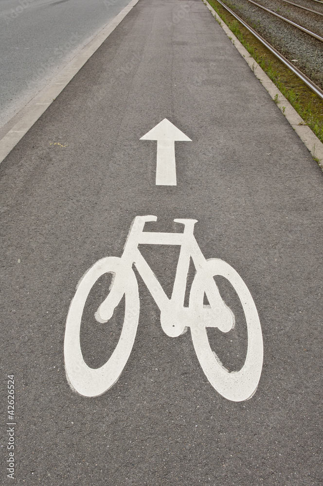 Bicycle sign on road Bicycle sign on road