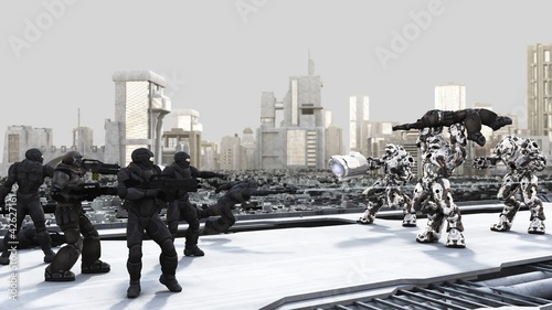 Space Marines and Combat Droids Battle in a Futuristic City © Algol
