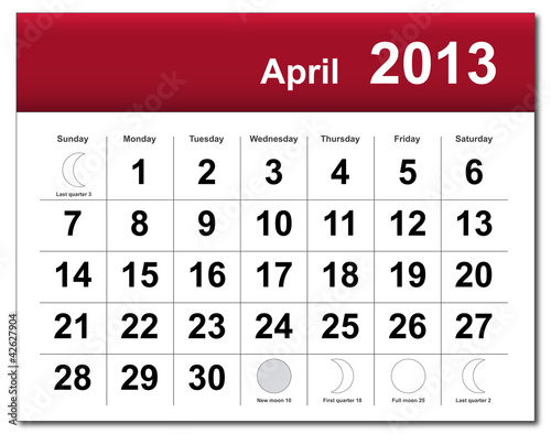 April 2013 calendar
