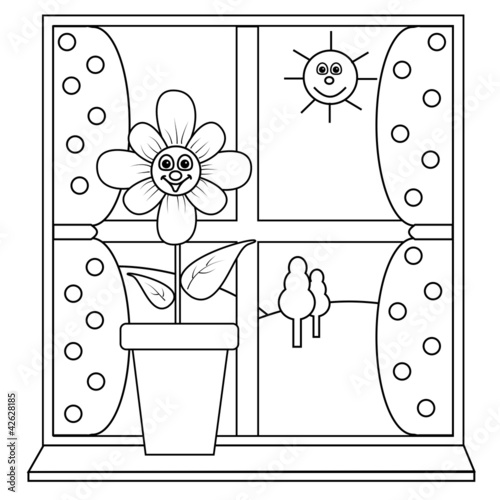 A flower next to a window for colouring in book