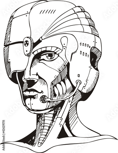 Head of cyborg woman