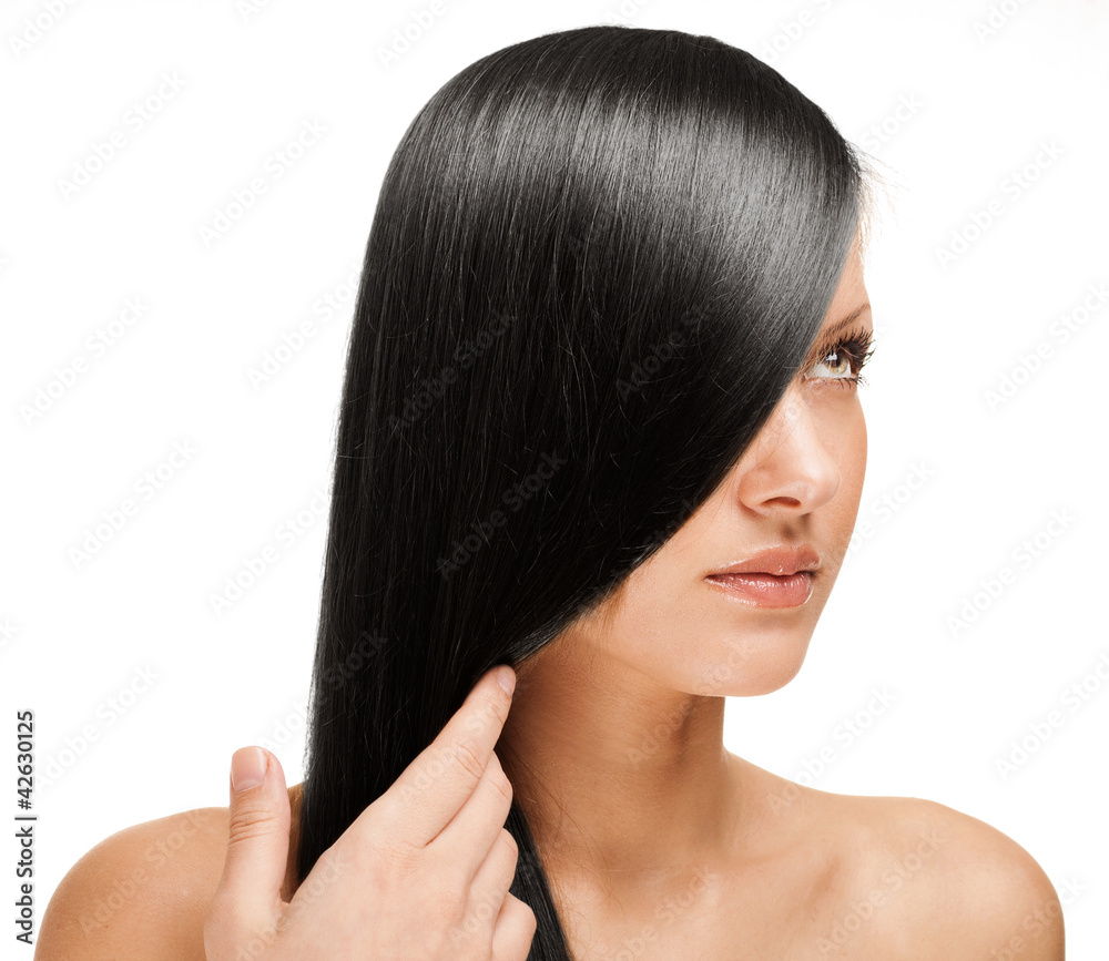 Fototapeta premium black haired beautiful woman , long straight hair