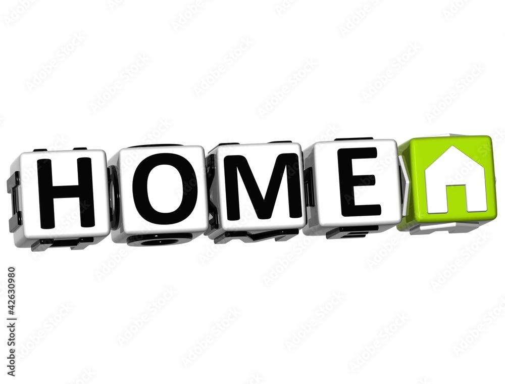 3D Home Button Click Here Block Text