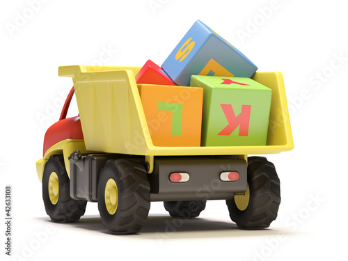 Toy truck and cubes