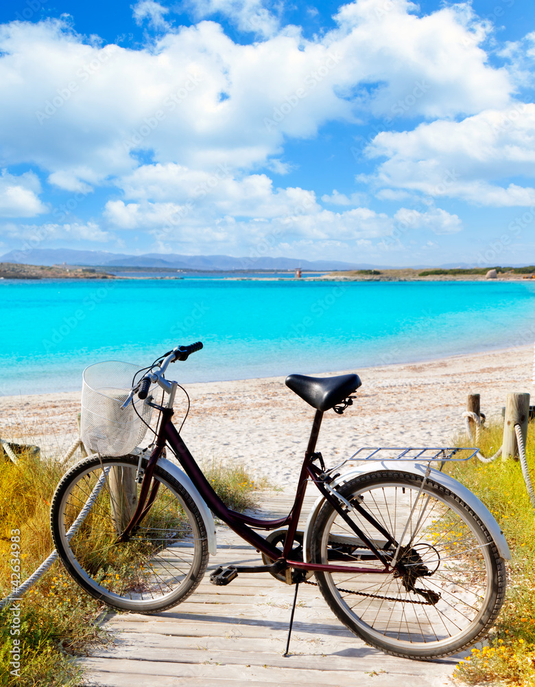Bicycle in formentera beach on Balearic islands