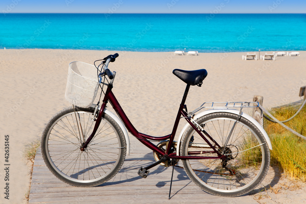 Bicycle in formentera beach on Balearic islands Bicycle in formentera beach on Balearic islands