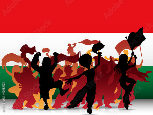 Hungary Sport Fan Crowd with Flag