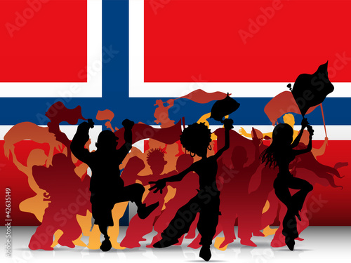 Norway Sport Fan Crowd with Flag
