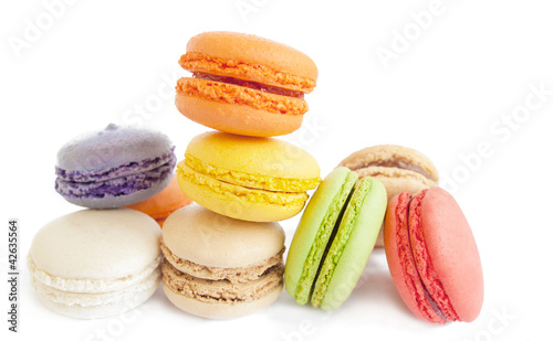 assortment of delicious french macaron cookies and biscuits isol