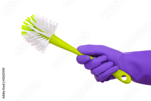 Cleaning brush for toilet in hand isolated on white