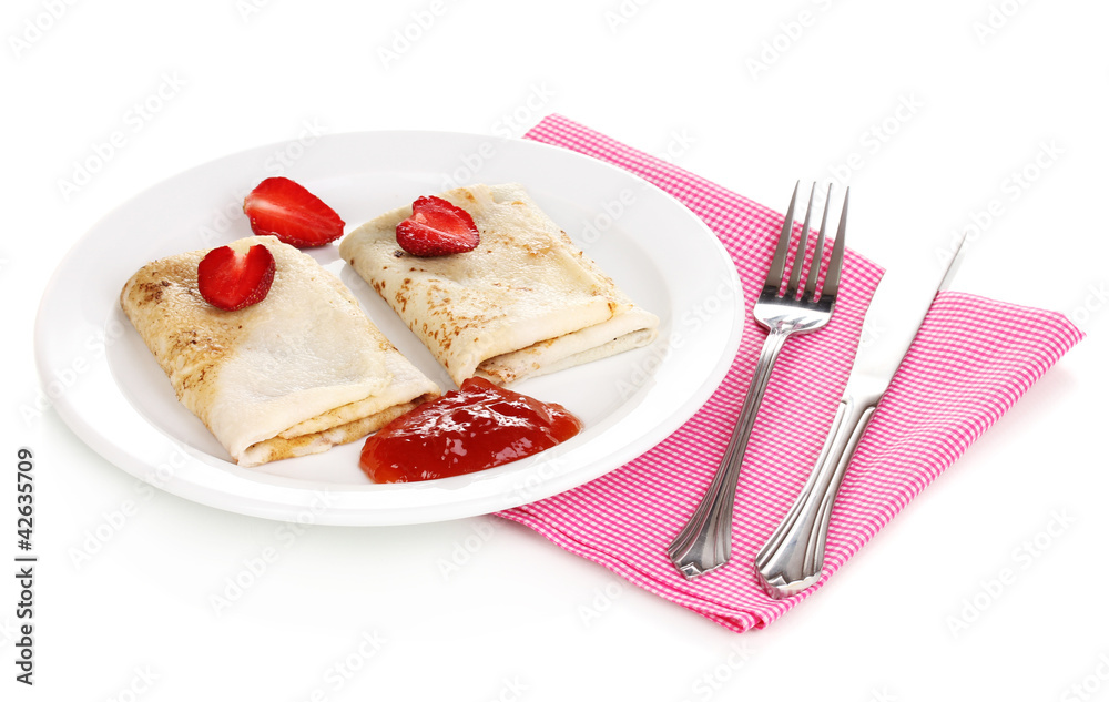 Stack of tasty pancakes isolated on white Stack of tasty pancakes isolated on white