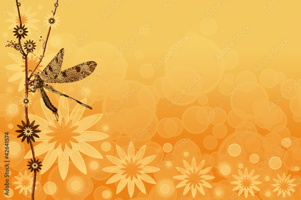 Naklejka premium An abstract summer background with a dragonfly
