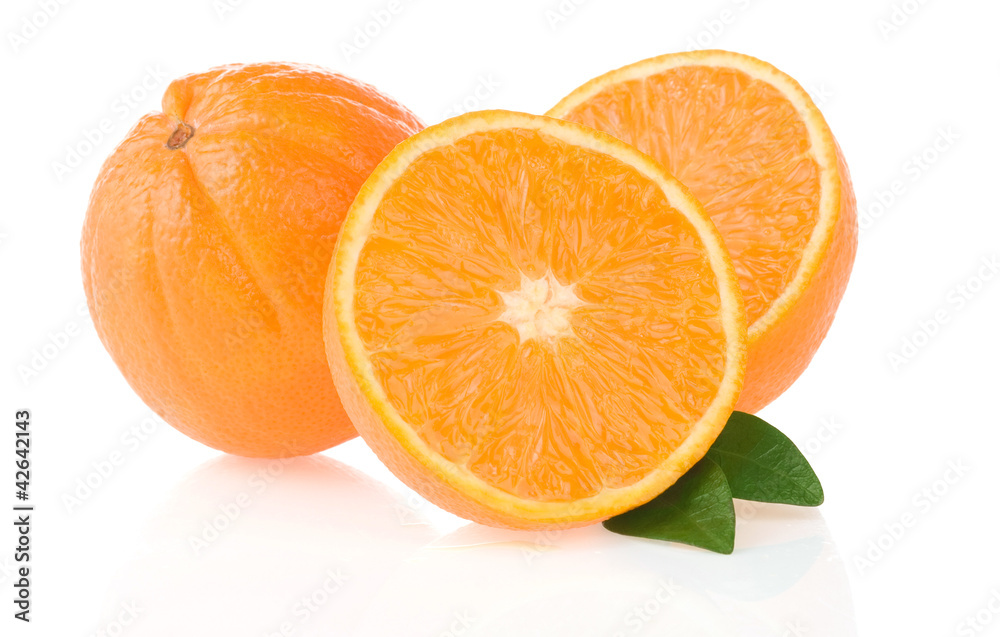 orange fruit and slices isolated on white orange fruit and slices isolated on white