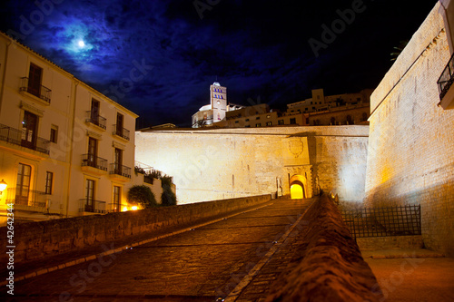Eivissa Ibiza town with night moon castle entrance
