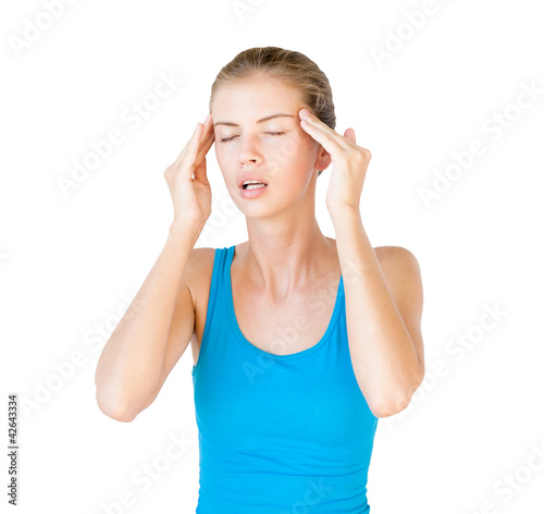 portrait of a beautiful young woman holding her head