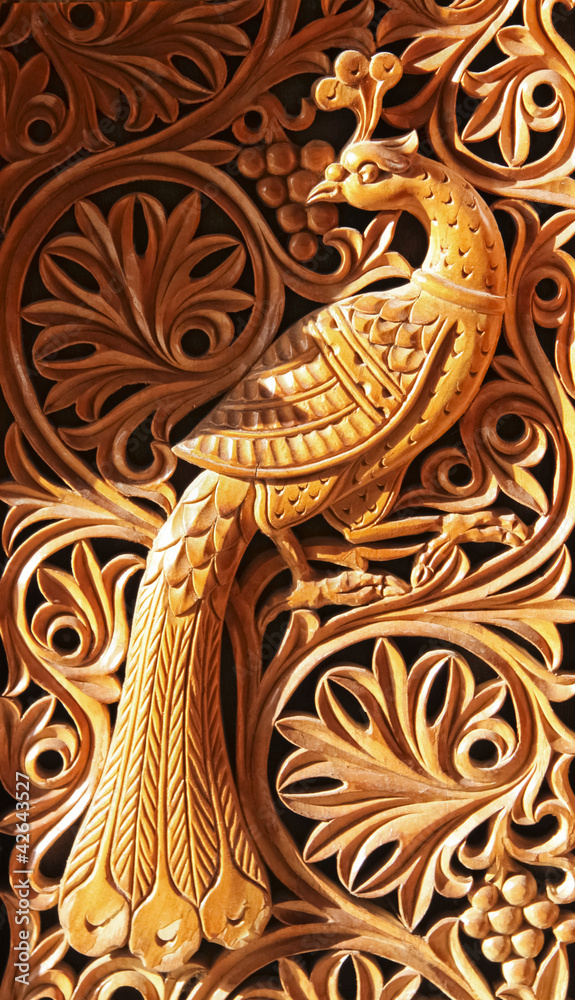 phoenix, wood carving