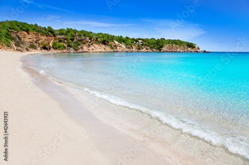 Cala Llenya in Ibiza with turquoise water in Balearic © lunamarina