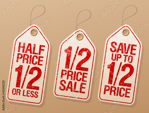 Half price save, promotional sale labels set