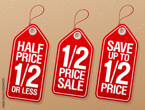 Half price save, promotional sale labels set