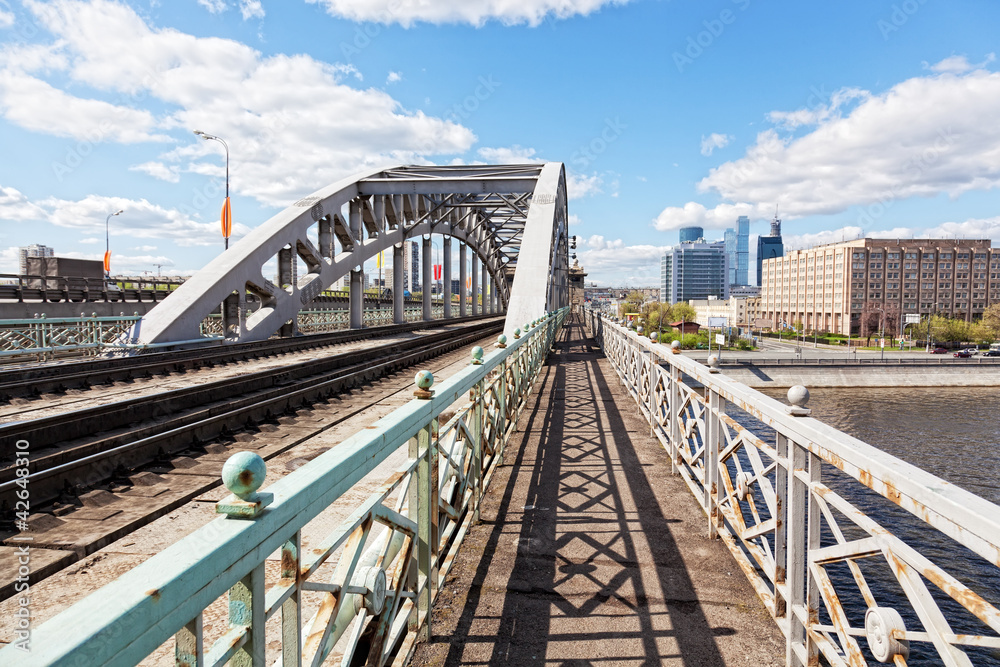 Russia, Moscow, view of Luzhnetsky Bridge in a sunny weather