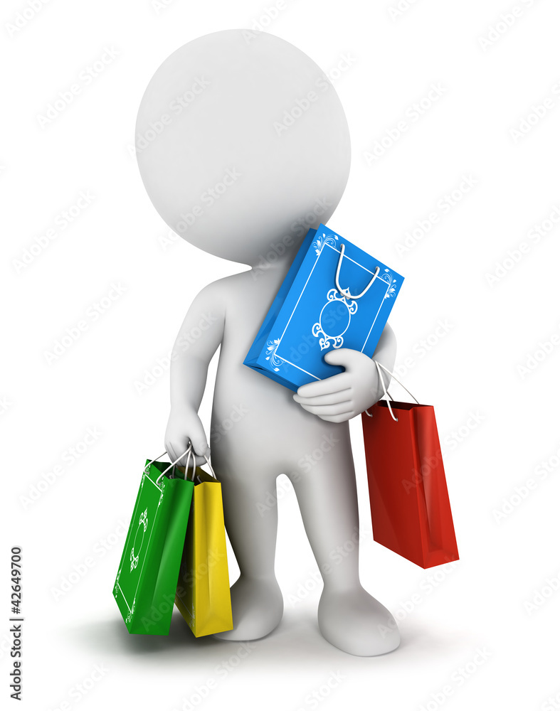 3d white people carries shopping bags